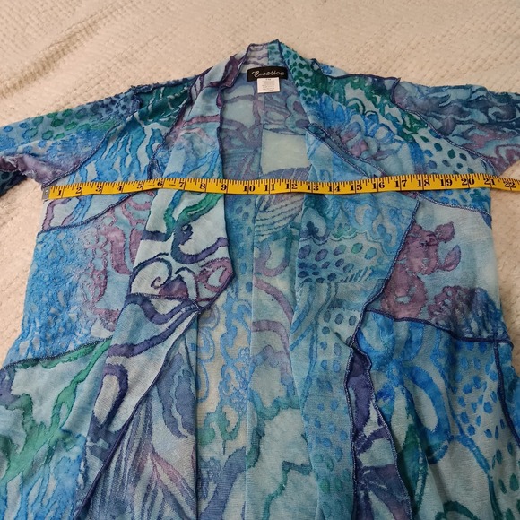 Creation Womens Open Front Blue  Waterfall Kimono Cardigan Beach Coastal Size PM - Picture 4 of 9